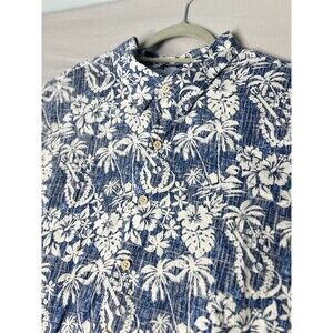 IZOD Saltwater Beach Performance Blue Palm Tree 2XL Hawaiian Button Up Shirt